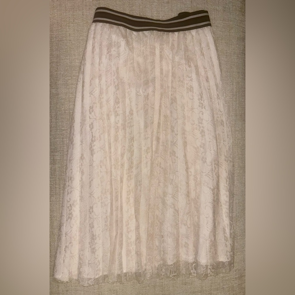 NWT New York & Co XXL 2X Lace Midi Skirt Cream Beige Elastic Cottage Coquette - Picture 2 of 9